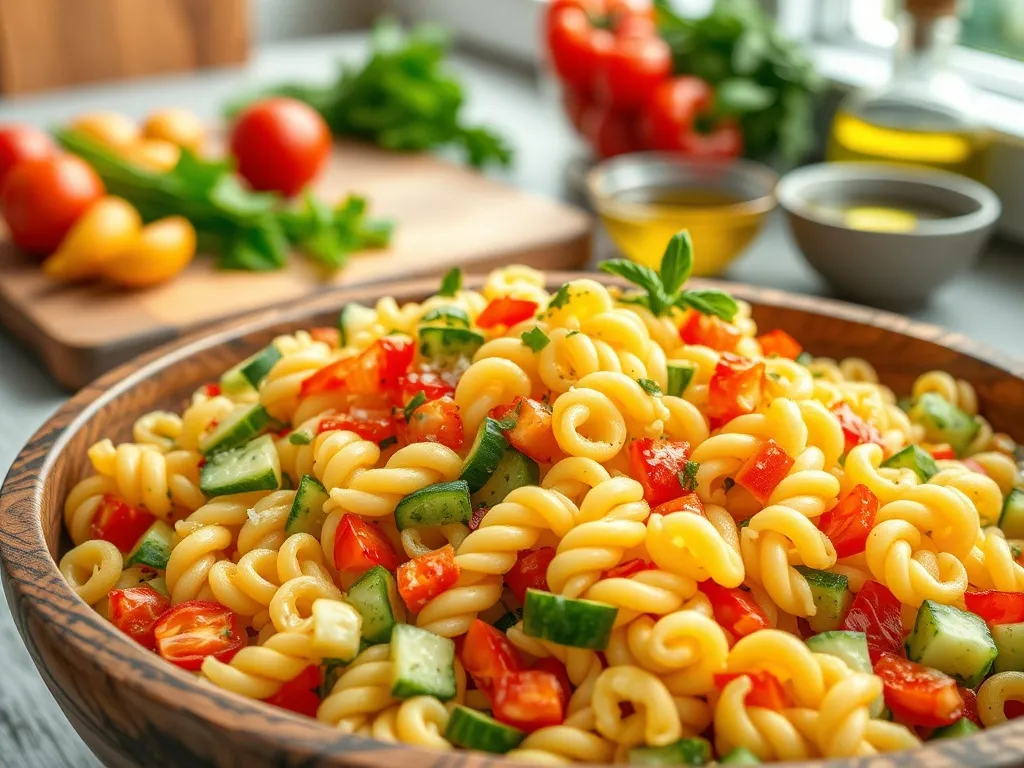 Łatwy przepis na sałatkę z makaronem, ogórkiem i papryką