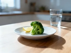 Zbilansowany posiłek z łososiem, komosą ryżową i szparagami, ilustrujący zasady zdrowej diety 1800 kcal.