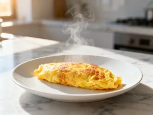 Minimalistyczna porcja sałatki z grillowanym kurczakiem na talerzu, obok szklanka wody i miarka krawiecka.