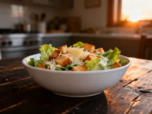 Apetyczny burger wołowy z sałatą i serem na drewnianym stole w promieniach porannego słońca.